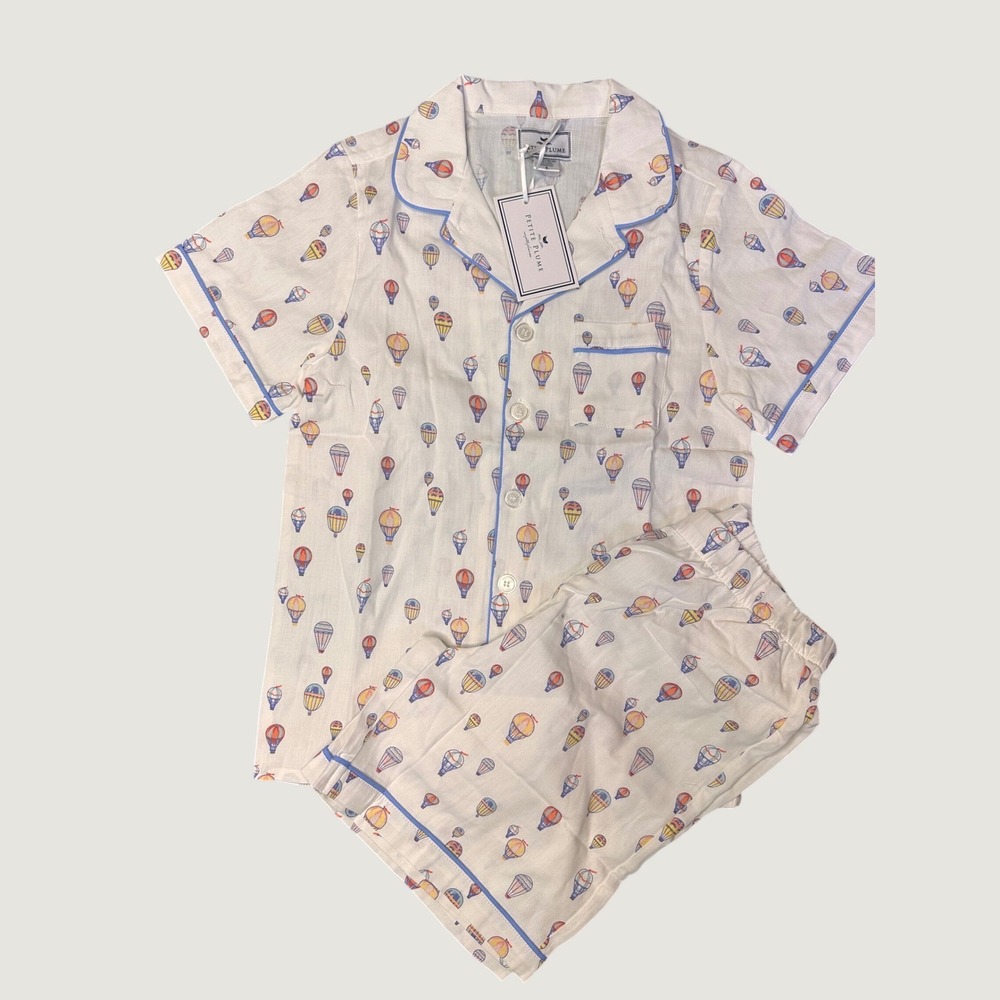 Petite Plume Boys 8 Bon Voyage Hot Air Balloon Pajama Set White Blue Cotton